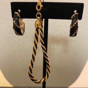 TRIFARI Black Gold Rope Bracelet/MONET Earrings